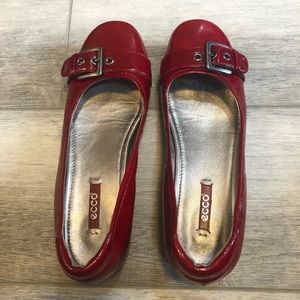 Red Ecco flats with buckle size 8